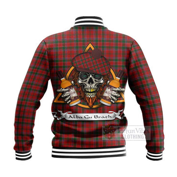 Dalzell (Dalziel) Tartan Baseball Jacket with Family Crest and Bearded Skull Holding Bottles of Whiskey - Tartan Vibes Clothing