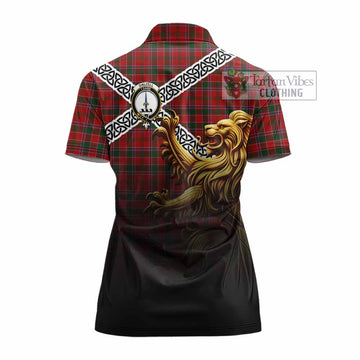 Dalzell (Dalziel) Crest Tartan Women's Polo Shirt with Golden Lion Emblem Celtic Style - Tartan Vibes Clothing