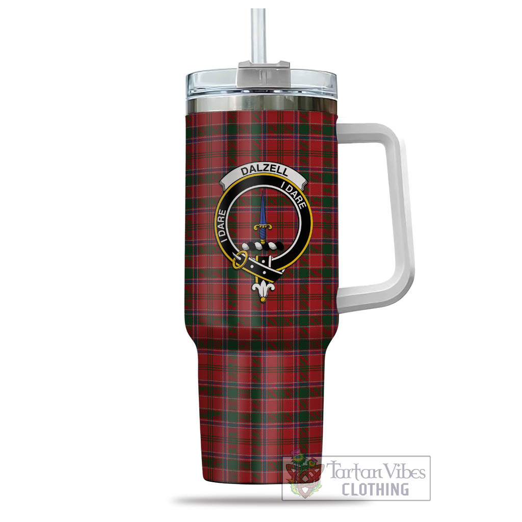 Tartan Vibes Clothing Dalzell (Dalziel) Tartan and Family Crest Tumbler with Handle