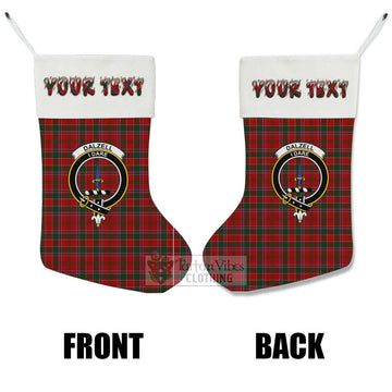 Dalzell (Dalziel) Tartan Family Crest Christmas Stocking with Personalized Text - Tartan Vibes Clothing