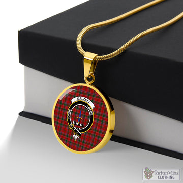 Dalzell (Dalziel) Tartan Circle Necklace with Family Crest Luxury Necklace (Gold) No - Tartan Vibes Clothing