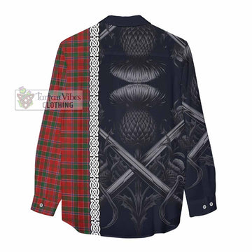 Dalzell (Dalziel) Tartan Women's Casual Shirt with Family Crest Cross Sword Thistle Celtic Vibes - Tartan Vibes Clothing