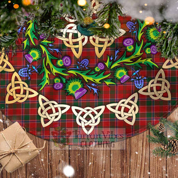 Tartan Vibes Clothing Dalzell (Dalziel) Tartan Christmas Tree Skirt with Thistle Celtic Knot Style