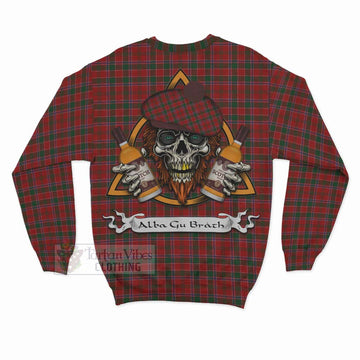 Dalzell (Dalziel) Tartan Sweatshirt with Family Crest and Bearded Skull Holding Bottles of Whiskey - Tartan Vibes Clothing