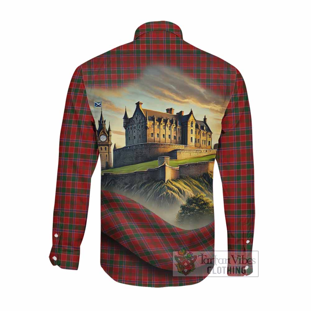 Tartan Vibes Clothing Dalzell (Dalziel) Tartan Family Crest Long Sleeve Button Shirt with Scottish Ancient Castle Style