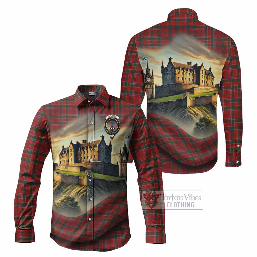 Tartan Vibes Clothing Dalzell (Dalziel) Tartan Family Crest Long Sleeve Button Shirt with Scottish Ancient Castle Style