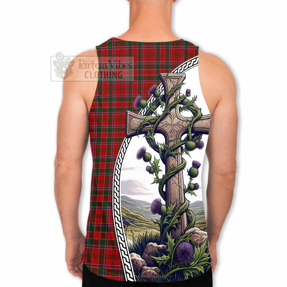 Tartan Vibes Clothing Dalzell (Dalziel) Tartan Men's Tank Top with Family Crest and St. Andrew's Cross Accented by Thistle Vines