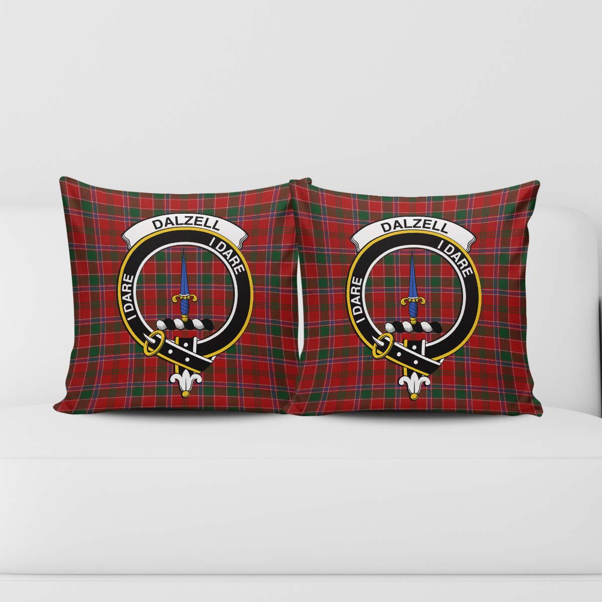 Dalzell (Dalziel) Tartan Pillow Cover with Family Crest - Tartanvibesclothing