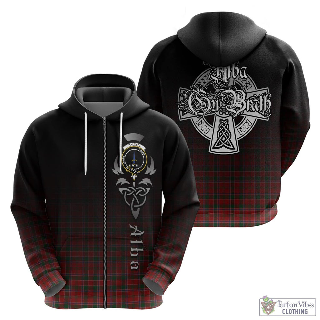 Tartan Vibes Clothing Dalzell (Dalziel) Tartan Hoodie Featuring Alba Gu Brath Family Crest Celtic Inspired