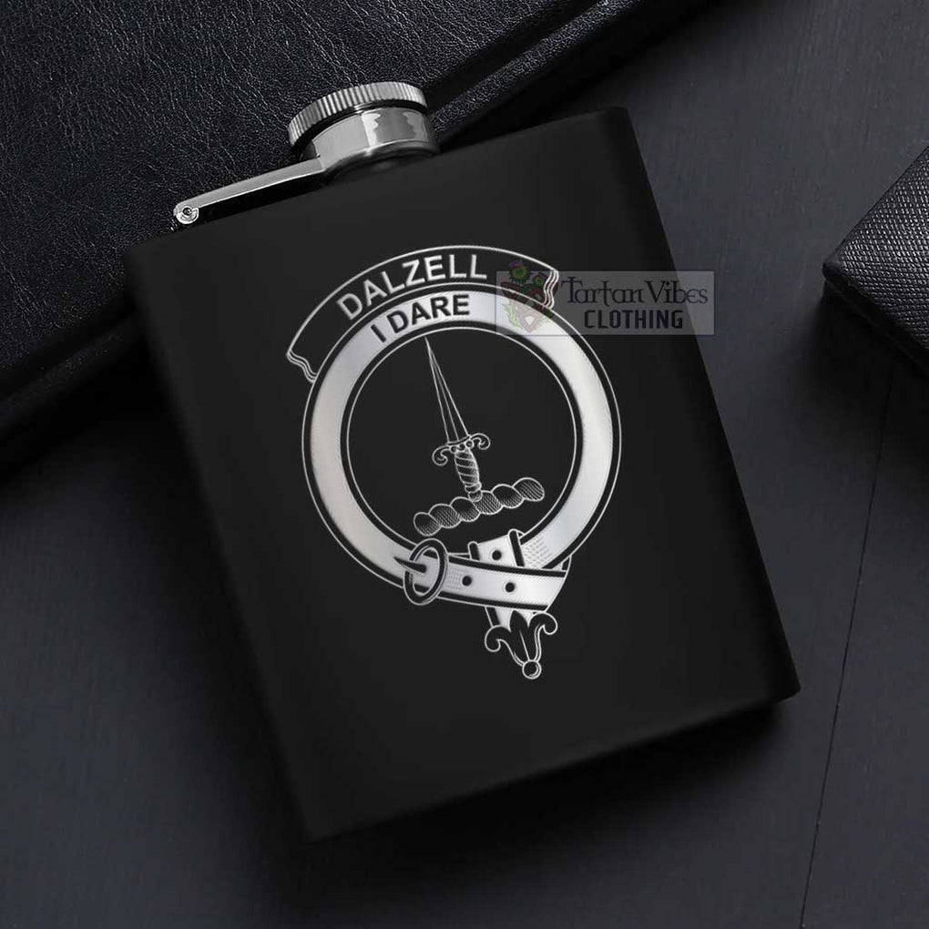 Dalzell (Dalziel) Crest Hip Flask Set 7oz Black Stainless Steel with A Gift Box - 2D-tartanvibesclothing