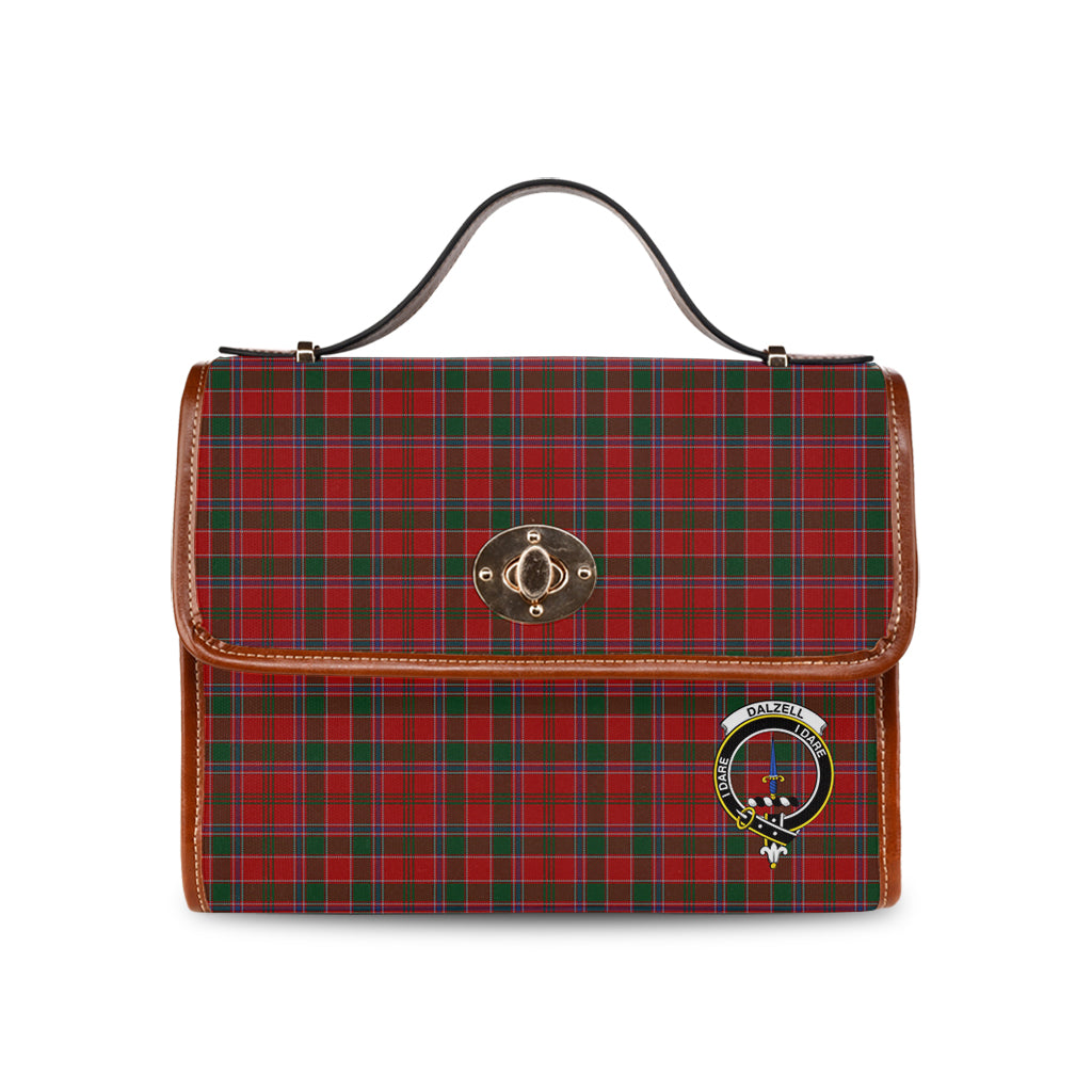 dalzell-dalziel-tartan-leather-strap-waterproof-canvas-bag-with-family-crest