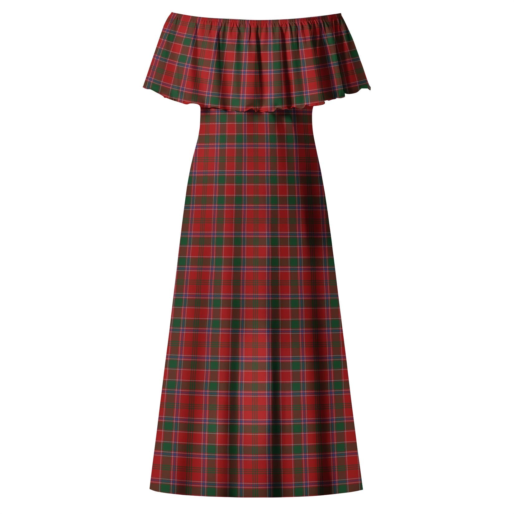 Dalzell (Dalziel) Tartan Off Shoulder Long Dress - Tartan Vibes Clothing