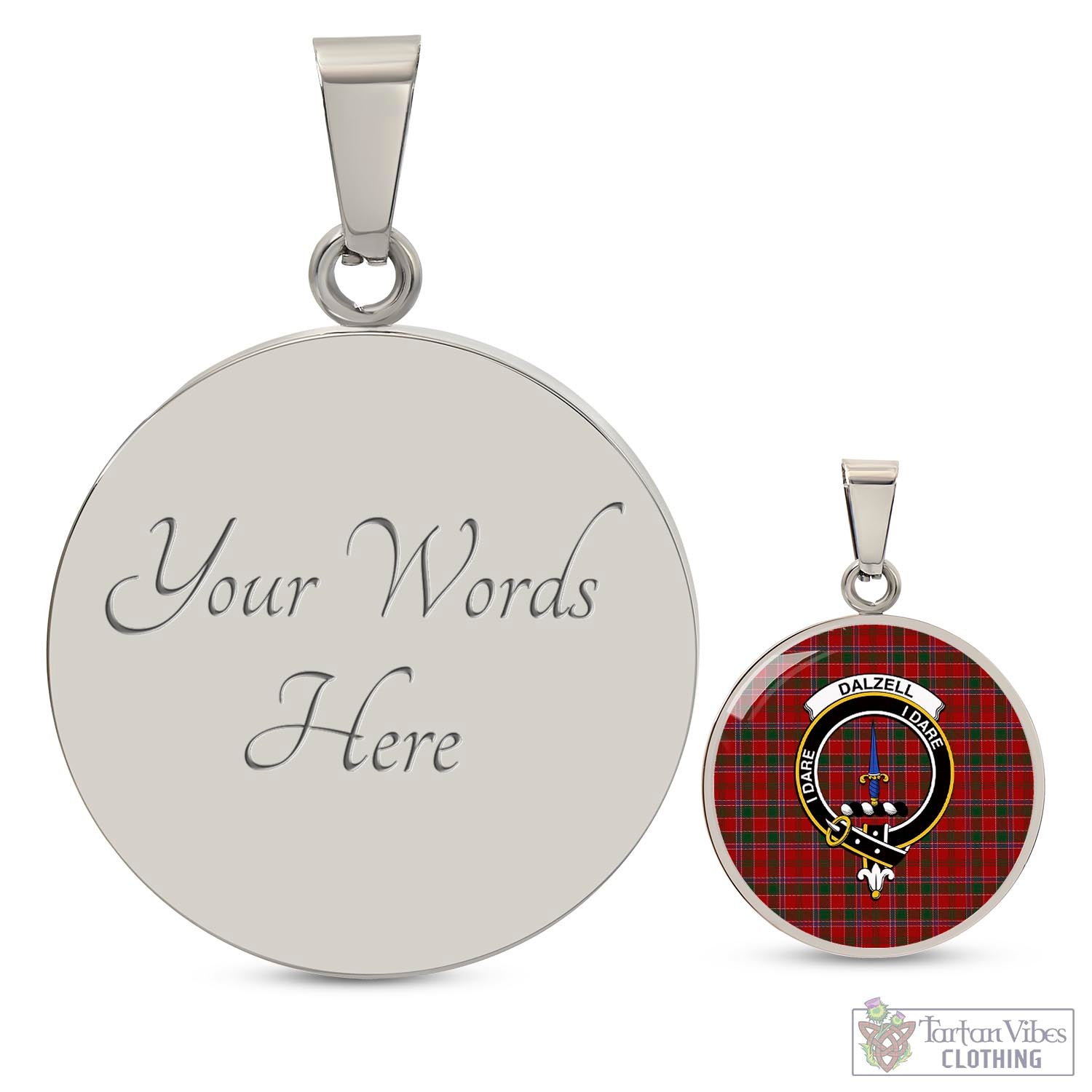 Dalzell (Dalziel) Tartan Circle Necklace with Family Crest Luxury Necklace (Silver) Yes - Tartan Vibes Clothing