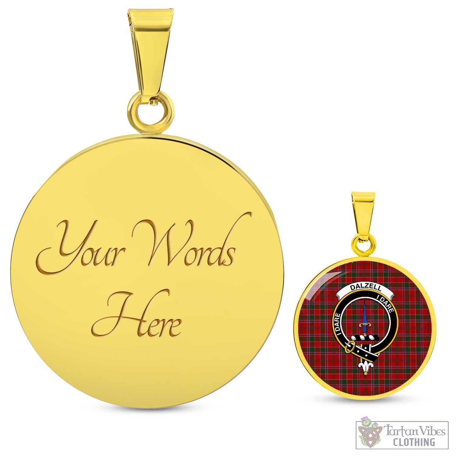 Dalzell (Dalziel) Tartan Circle Necklace with Family Crest Luxury Necklace (Gold) Yes - Tartan Vibes Clothing