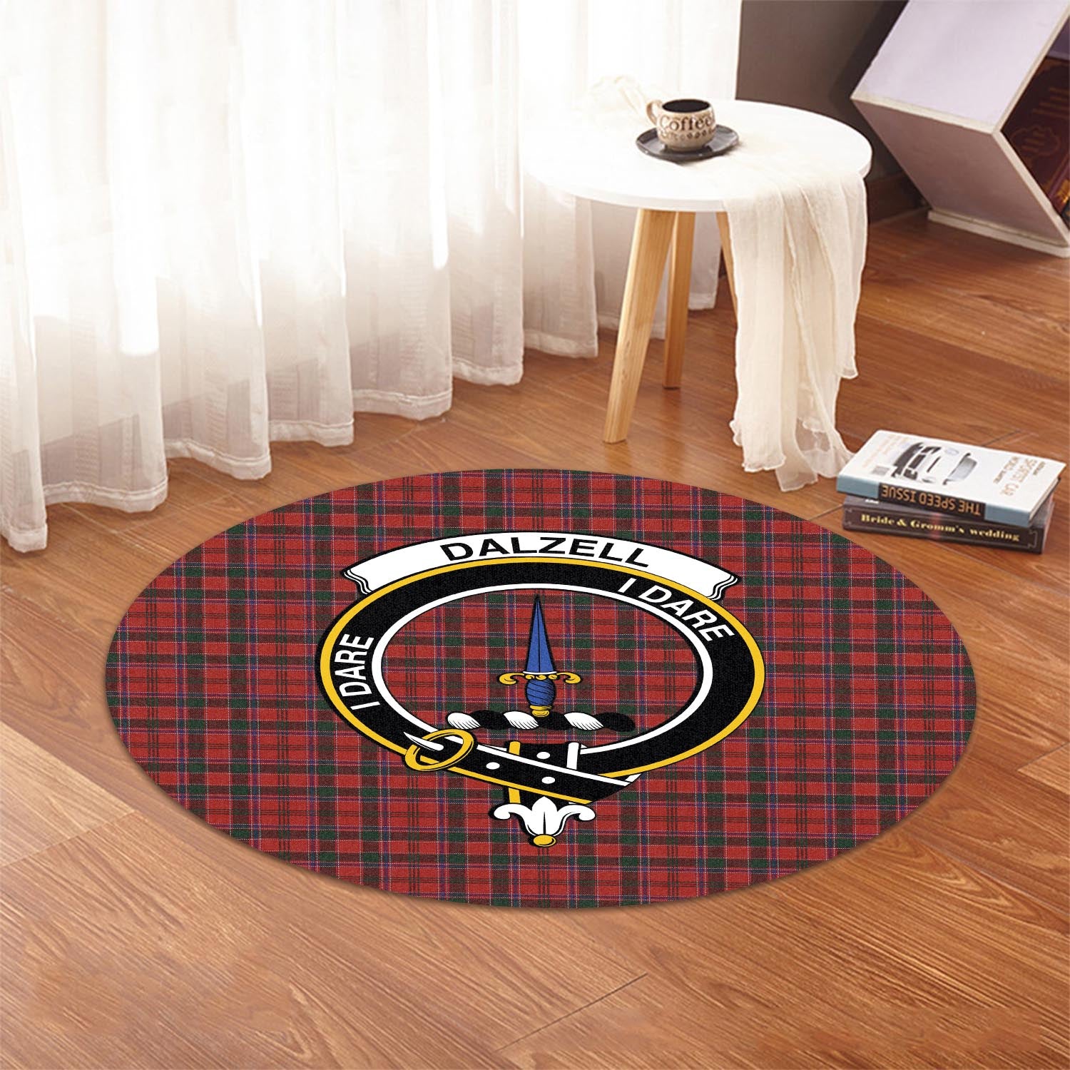 Dalzell (Dalziel) Tartan Round Rug with Family Crest - Tartanvibesclothing