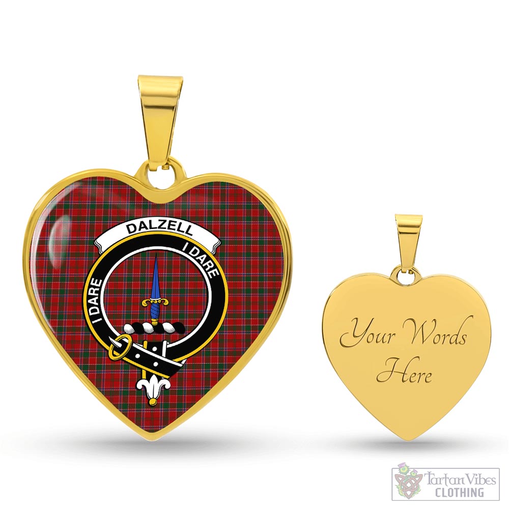 Tartan Vibes Clothing Dalzell (Dalziel) Tartan Heart Necklace with Family Crest
