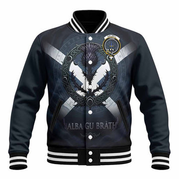 Dalzell (Dalziel) Clan Crest Baseball Jacket with Celtic Knot Thistle and Saltire