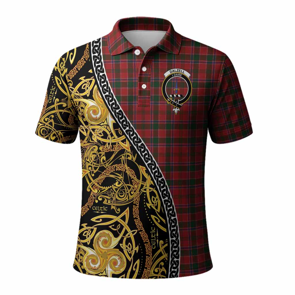 Dalzell (Dalziel) Tartan Crest Polo Shirt Celtic Knot and Triple Trickle Spiral Symbols