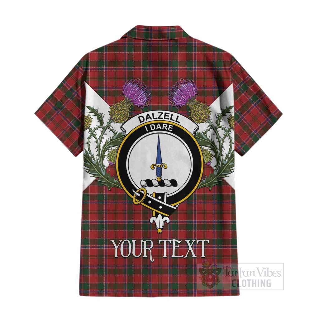 Dalzell (Dalziel) Tartan Family Crest Cotton Hawaiian Shirt Scottish Burns Night Thistle Floral