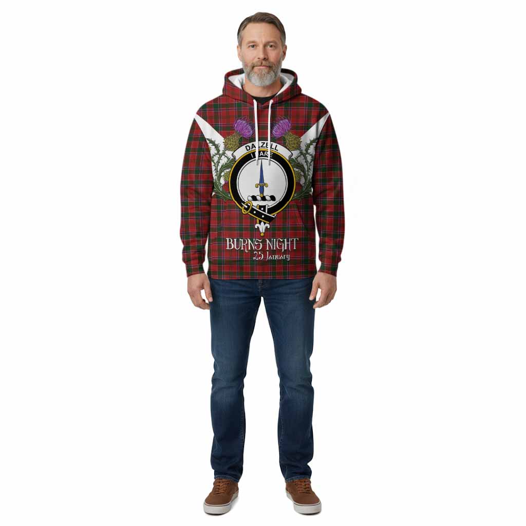 Dalzell (Dalziel) Tartan Family Crest Cotton Hoodie Scottish Burns Night Thistle Floral