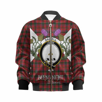 Dalzell (Dalziel) Tartan Family Crest Kid Bomber Jacket Scottish Burns Night Thistle Floral
