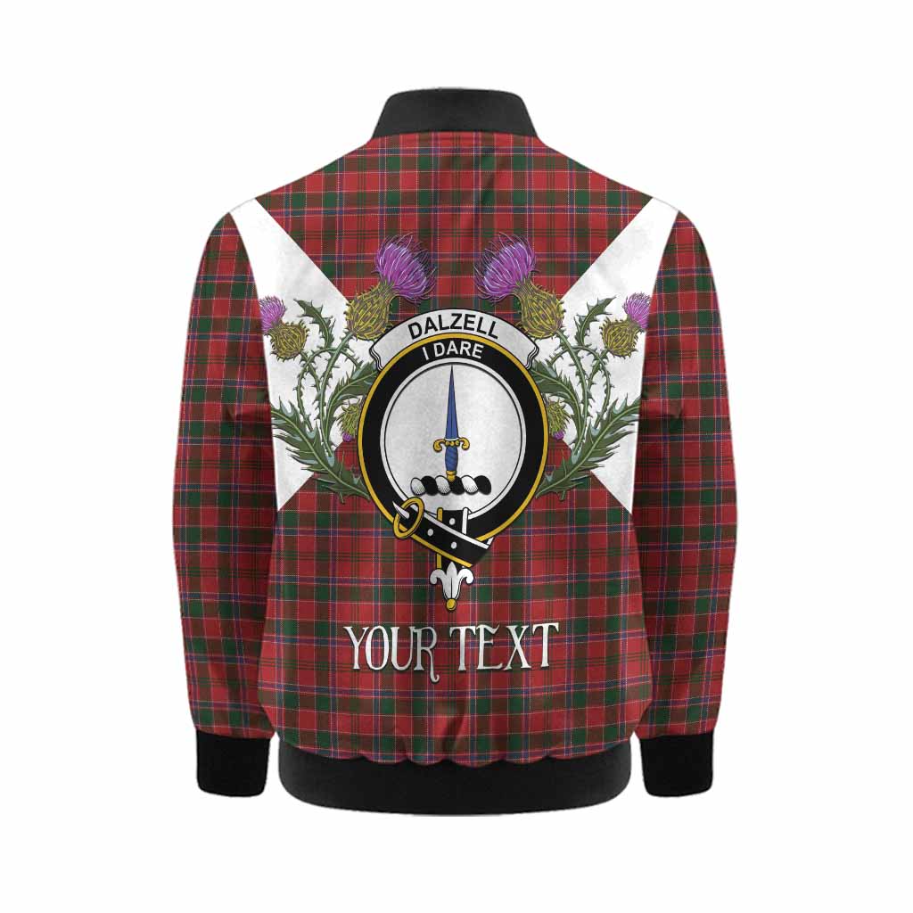Dalzell (Dalziel) Tartan Family Crest Kid Bomber Jacket Scottish Burns Night Thistle Floral