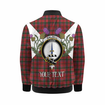 Dalzell (Dalziel) Tartan Family Crest Kid Bomber Jacket Scottish Burns Night Thistle Floral