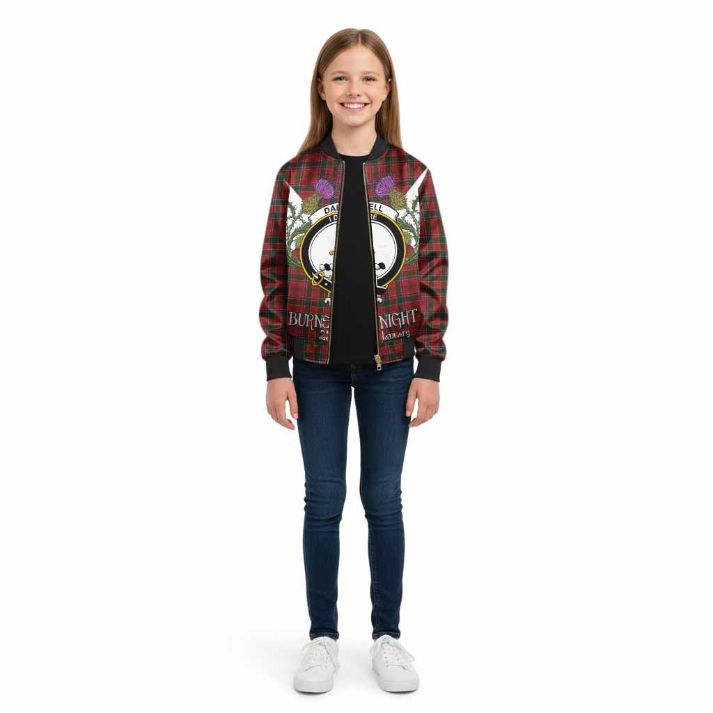 Dalzell (Dalziel) Tartan Family Crest Kid Bomber Jacket Scottish Burns Night Thistle Floral