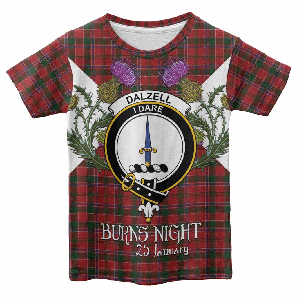 Dalzell (Dalziel) Tartan Family Crest Kid T-shirt Scottish Burns Night Thistle Floral