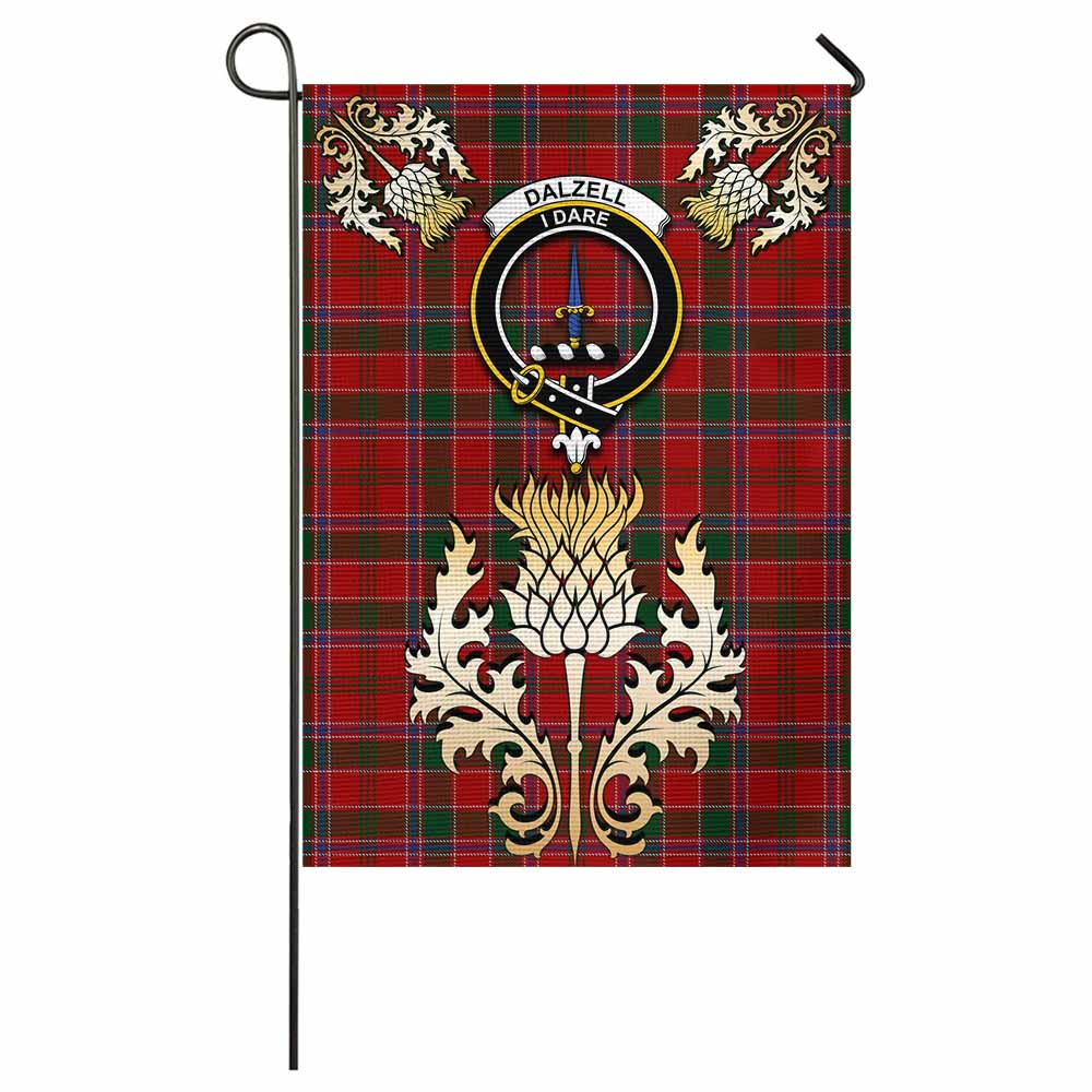 Dalzell (Dalziel) Tartan Garden Flag with Golden Regal Scottish Thistle Emblem - Tartan Vibes Clothing