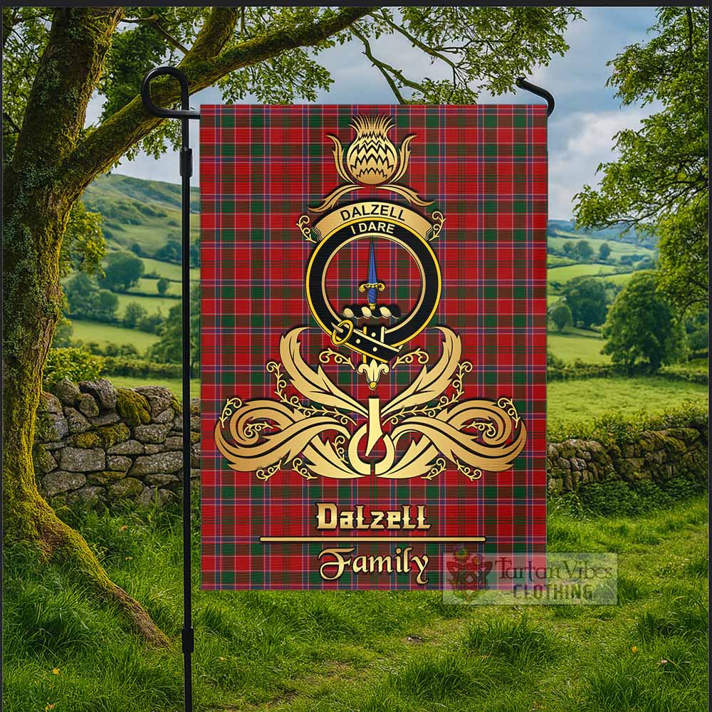 Dalzell (Dalziel) Tartan Garden Flag with Highland Thistle Cherish Family Crest Style - Tartan Vibes Clothing