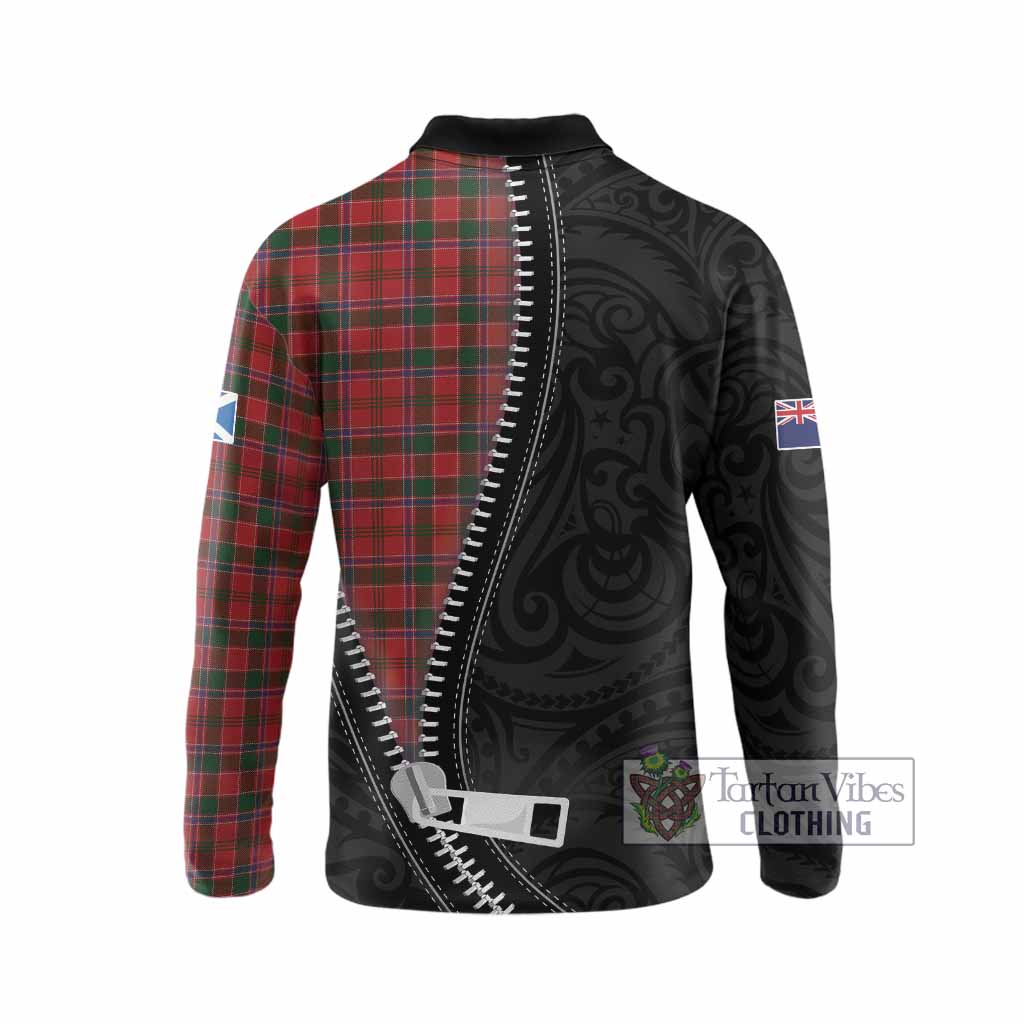 Dalzell (Dalziel) Tartan Long Sleeve Polo Shirt New Zealand Pattern Unique Zipper Stylized