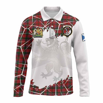 Dalzell (Dalziel) Tartan Long Sleeve Polo Shirt with Family Crest and Lion Rampant Grunge Style