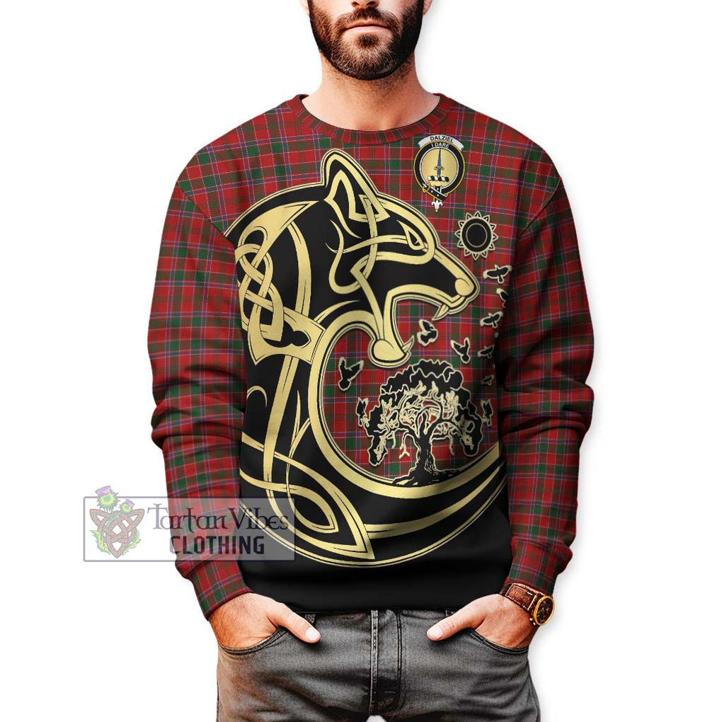Dalziel Tartan Sweatshirt with Family Crest Celtic Wolf Style Unisex - Tartan Vibes Clothing