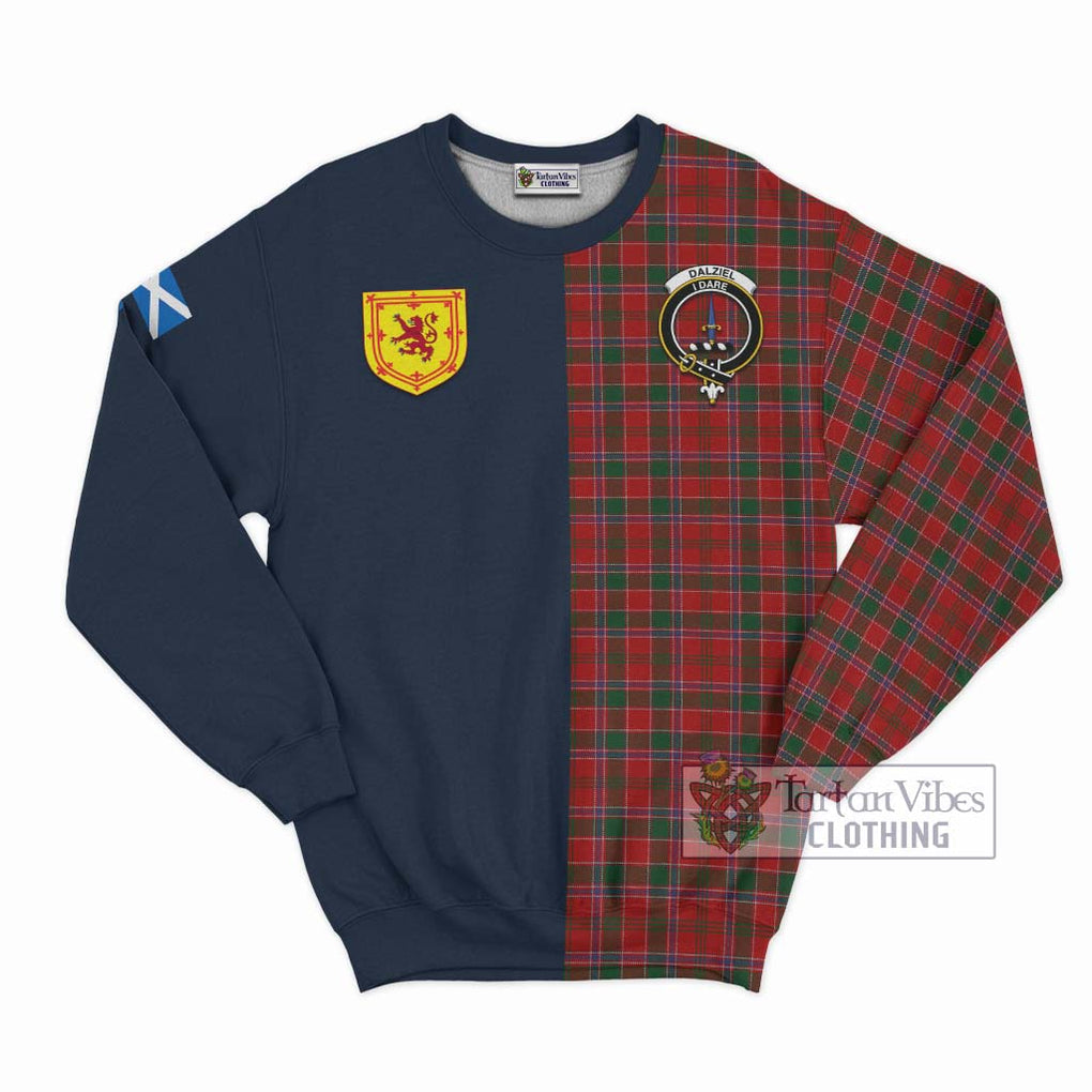 Dalziel Tartan Sweatshirt Alba with Scottish Lion Royal Arm Half Style Unisex - Tartan Vibes Clothing
