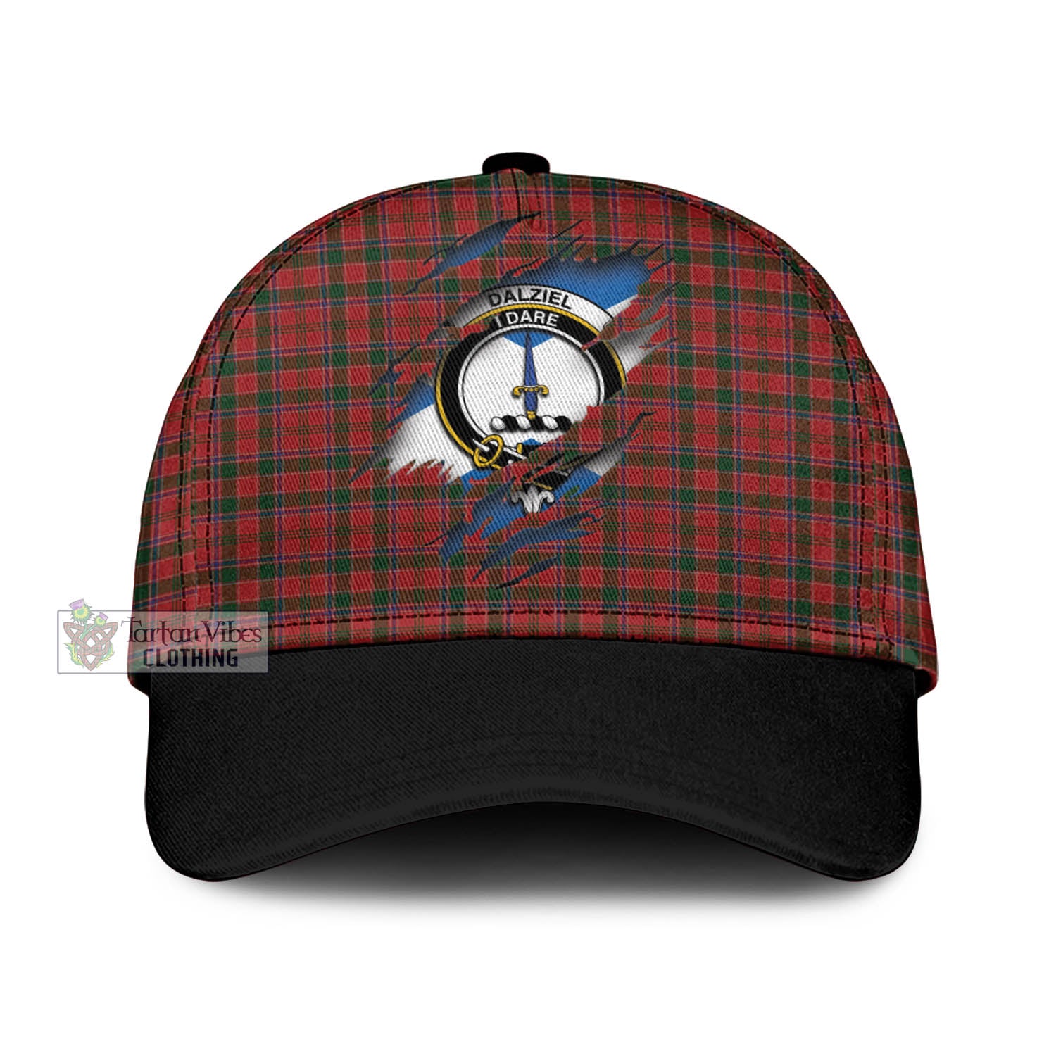 Tartan Vibes Clothing Dalziel Tartan Classic Cap with Family Crest In Me Style