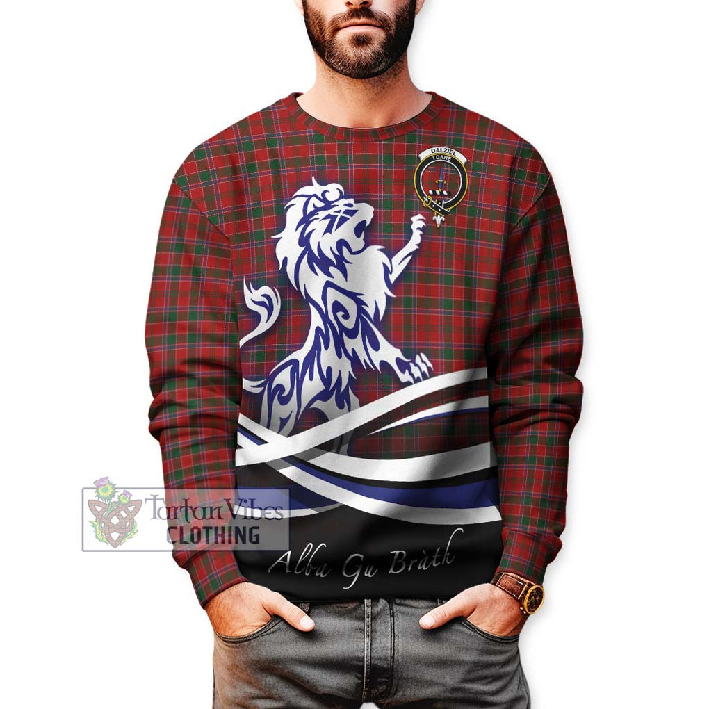 Dalziel Tartan Sweatshirt with Alba Gu Brath Regal Lion Emblem Unisex - Tartan Vibes Clothing