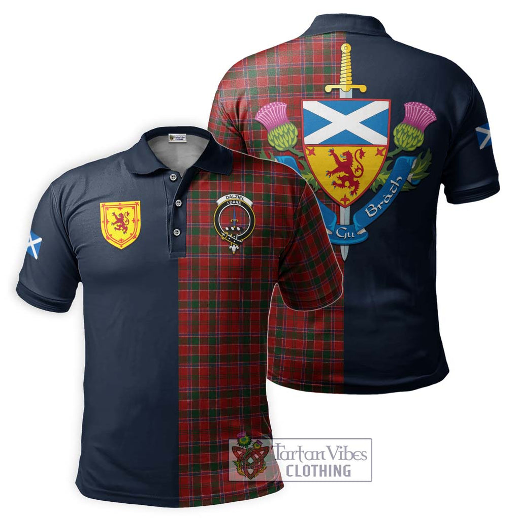 Dalziel Tartan Polo Shirt Alba with Scottish Lion Royal Arm Half Style Kid - Tartan Vibes Clothing