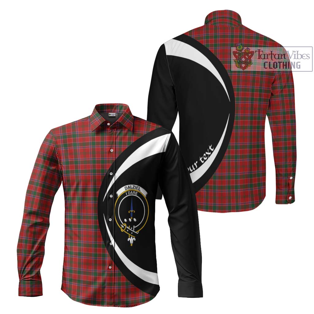 Dalziel Tartan Long Sleeve Button Up with Family Crest Circle Style Men's Shirt S - Tartan Vibes Clothing