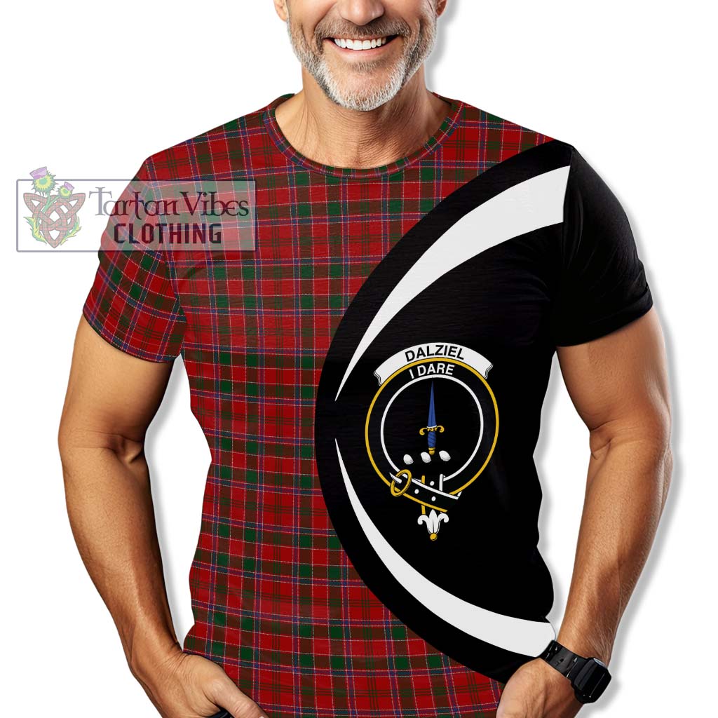 Dalziel Tartan T-Shirt with Family Crest Circle Style - Tartan Vibes Clothing