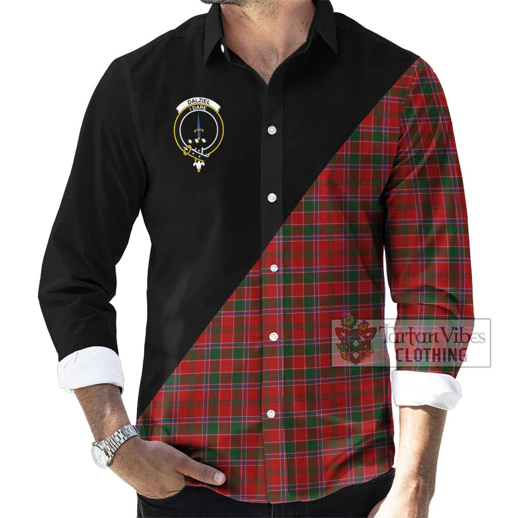 Dalziel Tartan Long Sleeve Button Shirt with Family Crest and Military Logo Style - Tartanvibesclothing Shop
