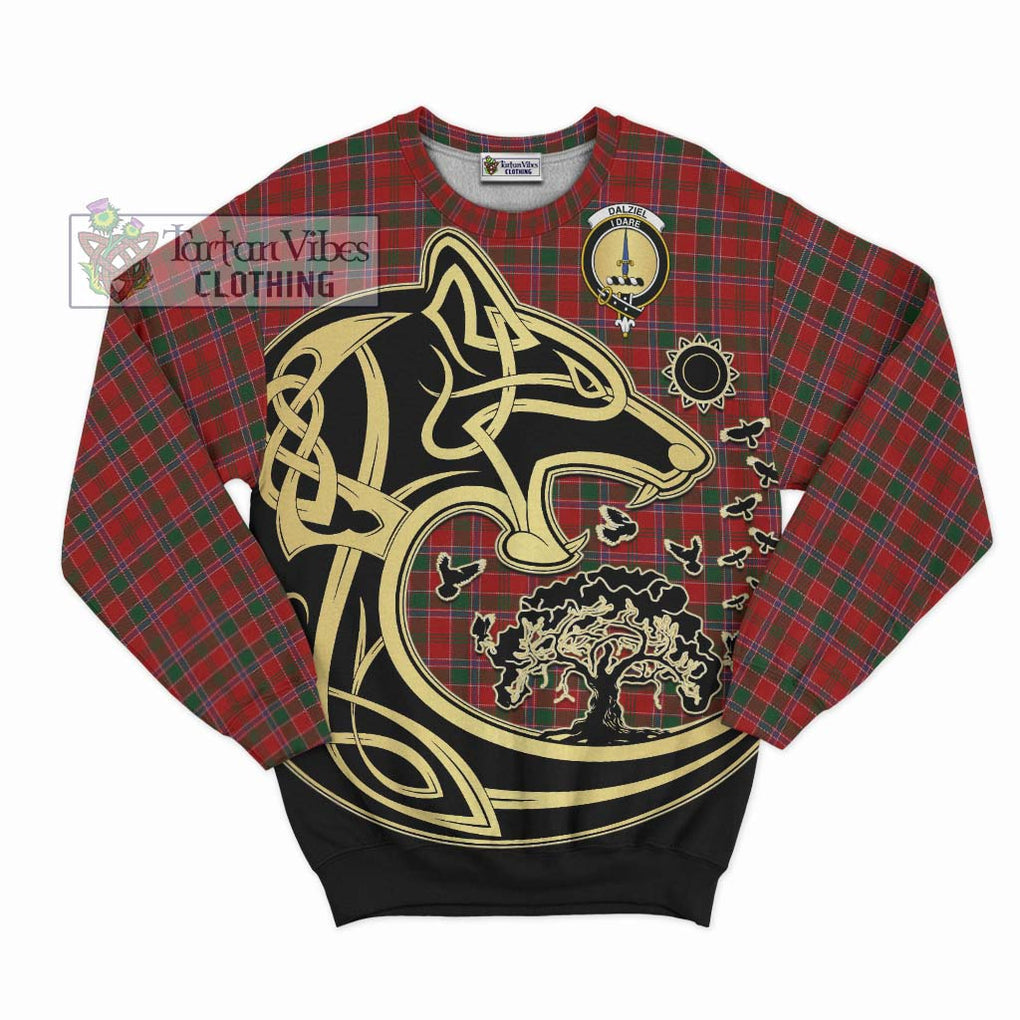 Dalziel Tartan Sweatshirt with Family Crest Celtic Wolf Style - Tartan Vibes Clothing