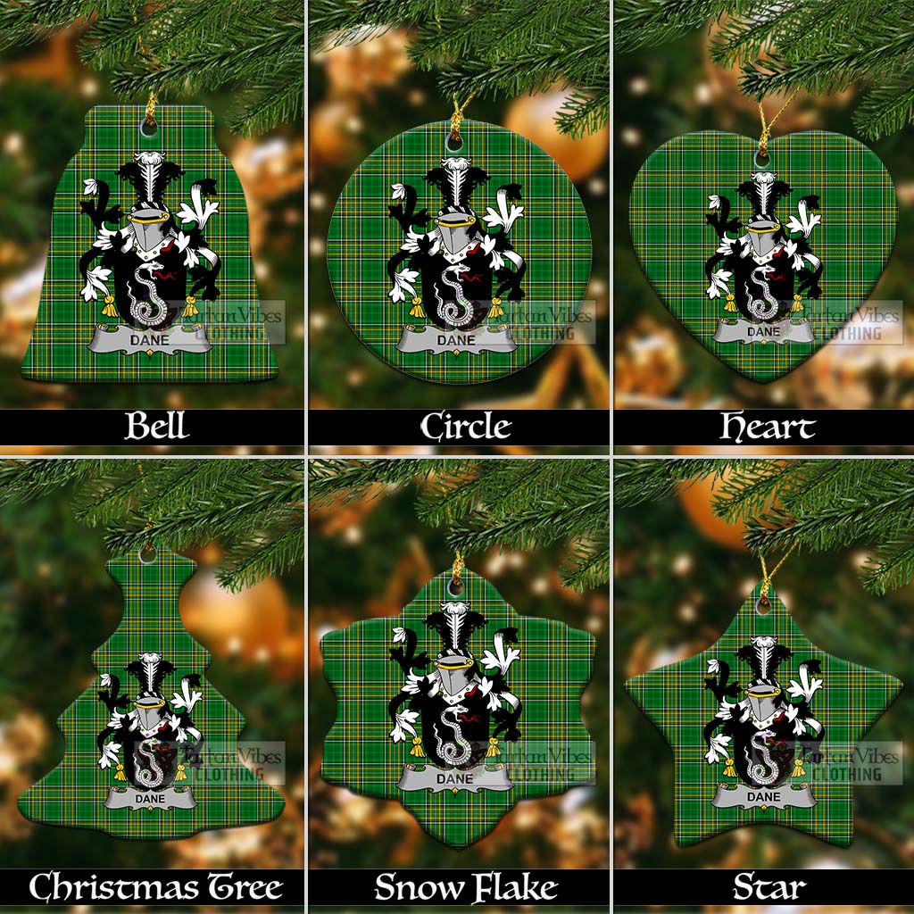 Tartan Vibes Clothing Dane Irish Clan Tartan Christmas Ceramic Ornament with Coat of Arms