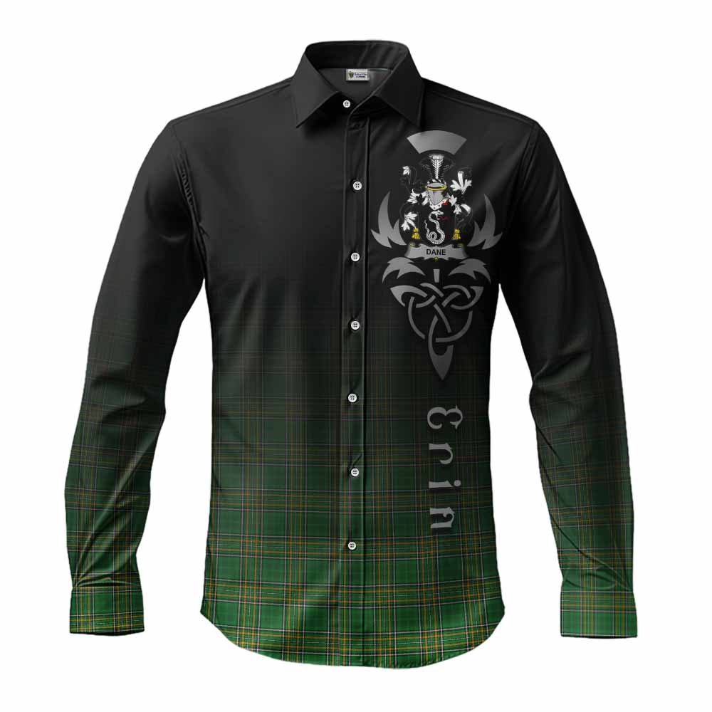 Tartan Vibes Clothing Dane Irish Clan Long Sleeve Button Shirt with Coat of Arms Erin Go Bragh Celtic Inspired
