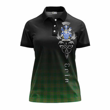 Tartan Vibes Clothing Darcy Irish Clan Women's Polo Shirt with Coat of Arms Erin Go Bragh Celtic Inspired