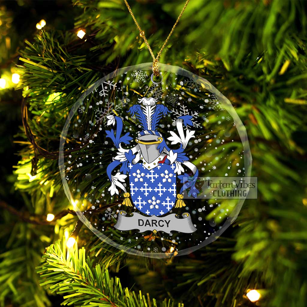 Darcy Irish Clan Christmas Glass Ornament with Coat of Arms Transparent Glass Circle - 2D-tartanvibesclothing