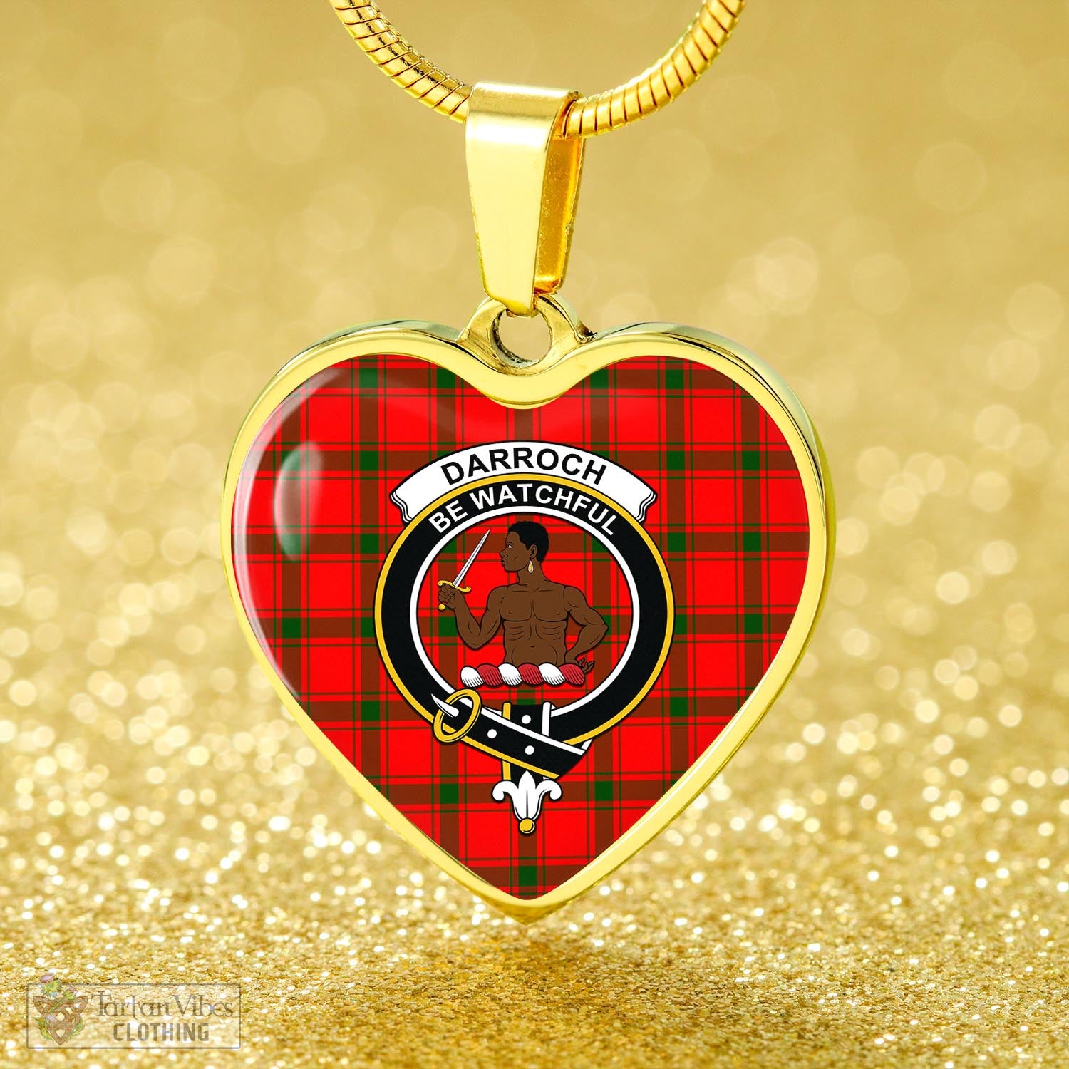 Darroch Tartan Heart Necklace with Family Crest - Tartan Vibes Clothing