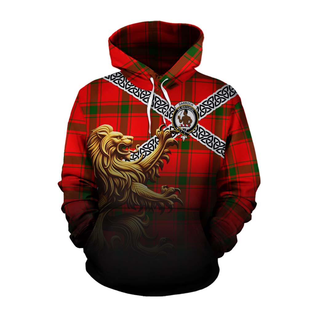 Darroch Crest Tartan Cotton Hoodie with Golden Lion Emblem Celtic Style Pullover Hoodie XS - Tartan Vibes Clothing