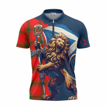 Darroch Tartan Family Crest Zipper Polo Shirt with Scottish Majestic Lion Unisex - Tartan Vibes Clothing