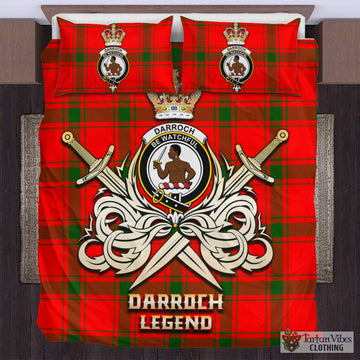 Tartan Vibes Clothing Darroch Tartan Bedding Set with Clan Crest and the Golden Sword of Courageous Legacy